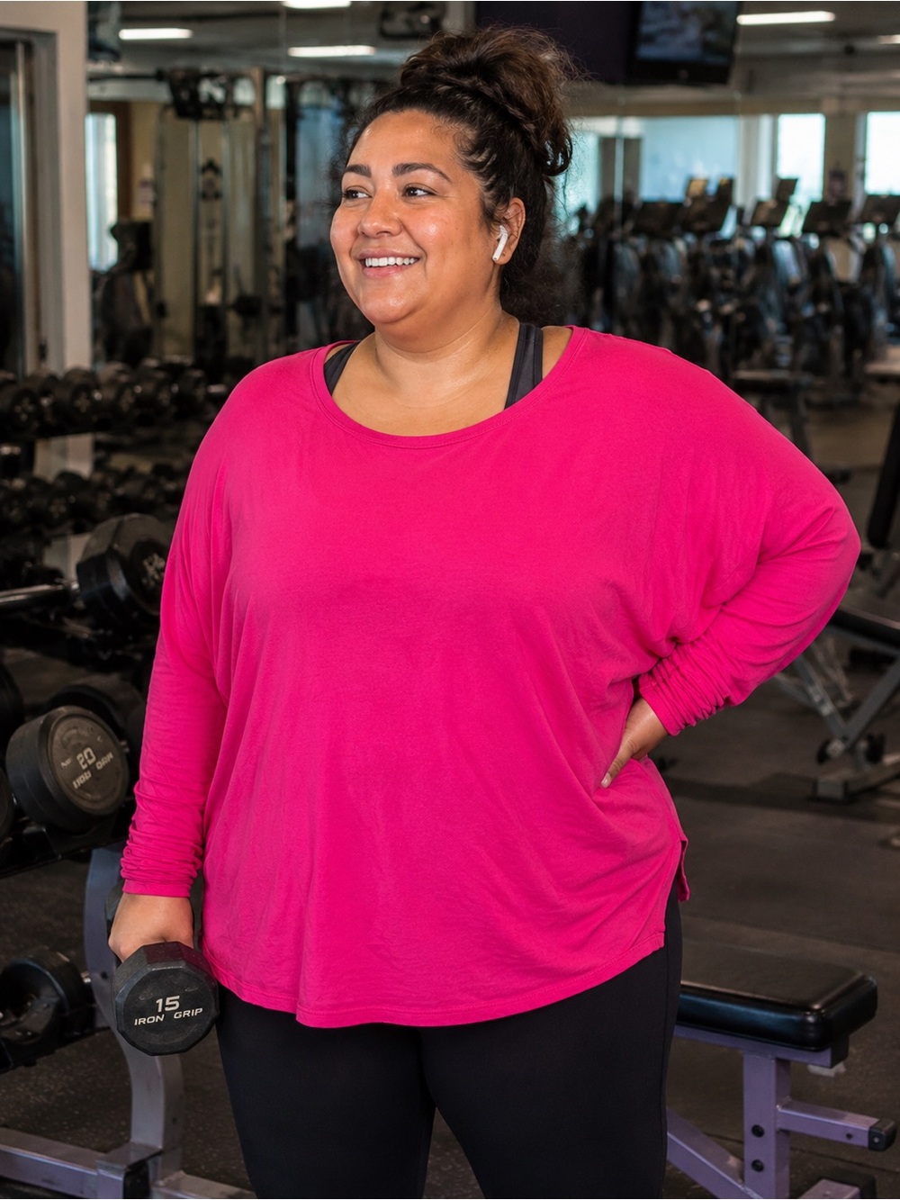 Just My Size Bright Hot Pink Long-Sleeve Workout Top